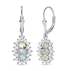 D'Joy Premium Ethiopian Welo Opal and White Zircon 2.00 ctw Earrings in Platinum Over Sterling Silver