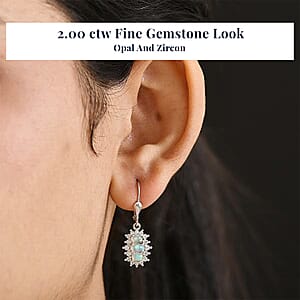 D'Joy Ethiopian Welo Opal, White Zircon Earrings in Platinum Over Sterling Silver 2.00 ctw