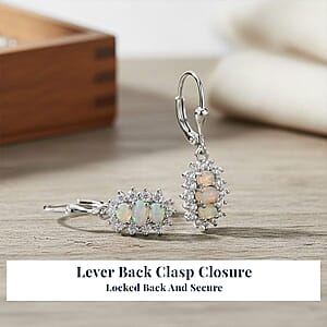 D'Joy Ethiopian Welo Opal, White Zircon Earrings in Platinum Over Sterling Silver 2.00 ctw