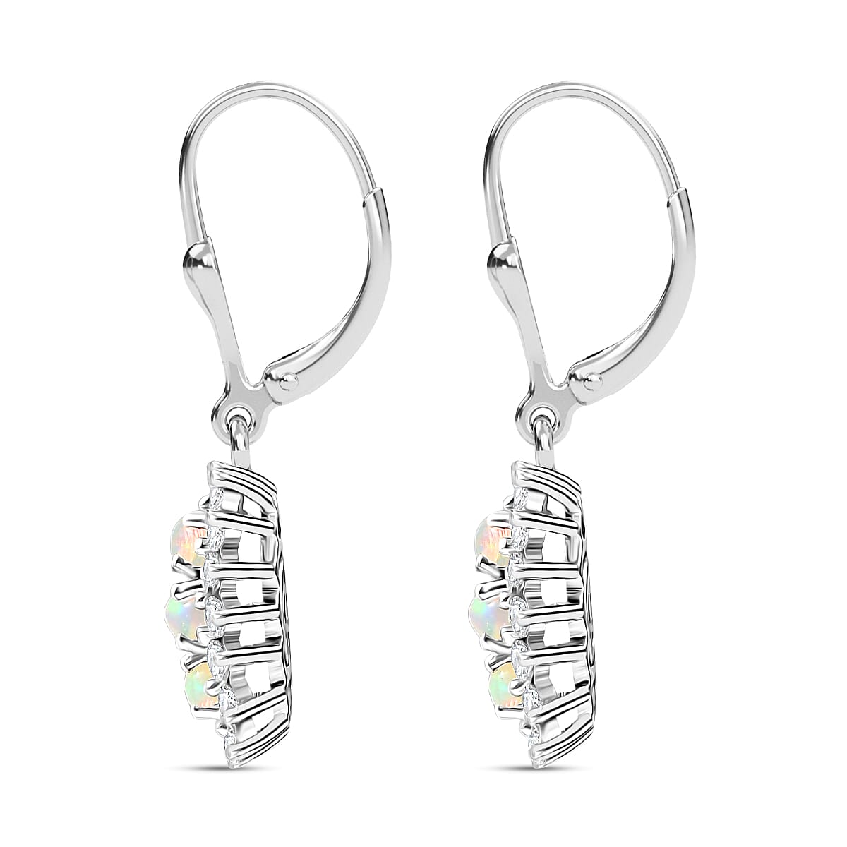 D'Joy Premium Ethiopian Welo Opal and White Zircon 2.00 ctw Earrings in Platinum Over Sterling Silver image number 3