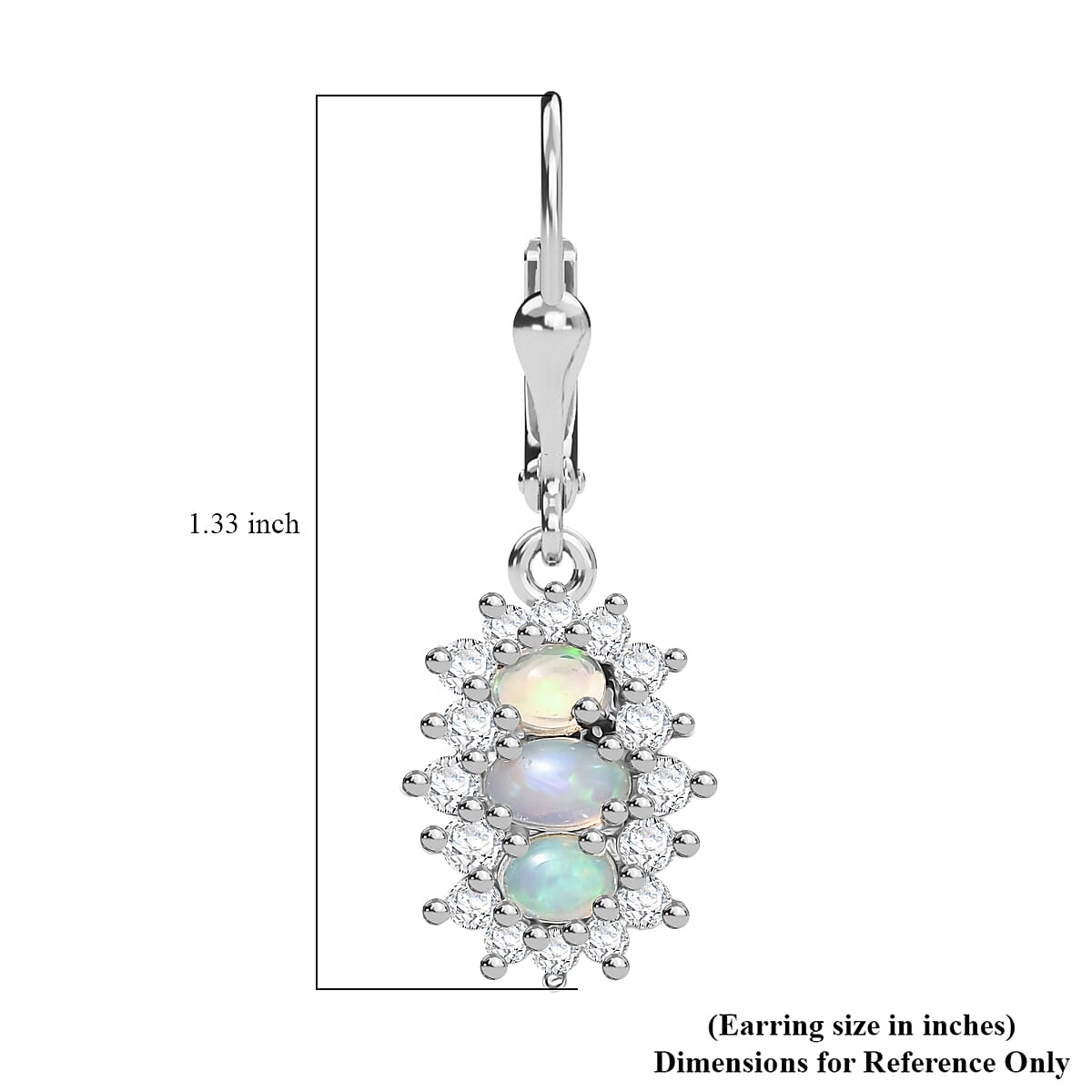 D'Joy Premium Ethiopian Welo Opal and White Zircon 2.00 ctw Earrings in Platinum Over Sterling Silver image number 5