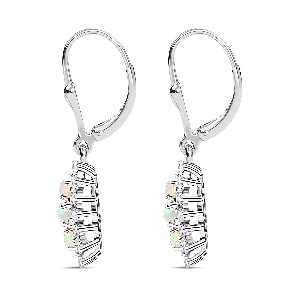 D'Joy Ethiopian Welo Opal, White Zircon Earrings in Platinum Over Sterling Silver 2.00 ctw image number 7