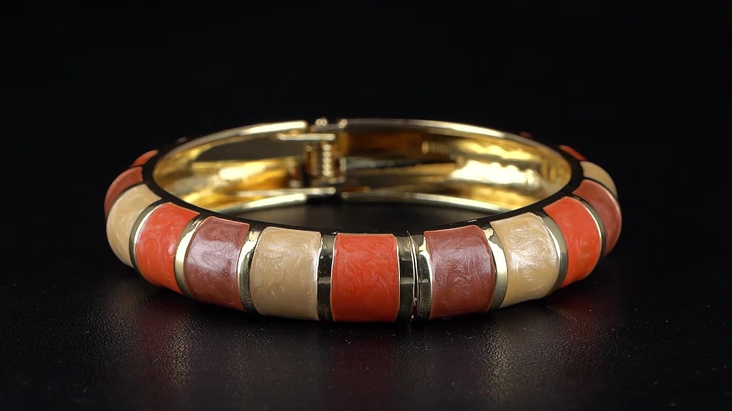 Multi Color Enameled Bangle Bracelet in Goldtone (7.25 In)