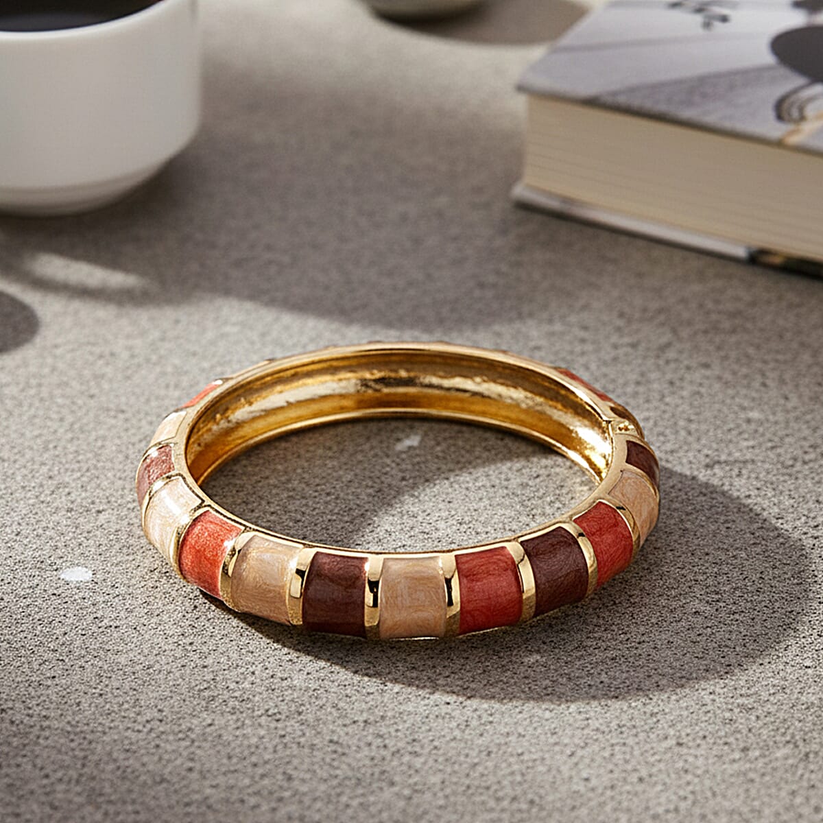 Multi Color Enameled Bangle Bracelet in Goldtone (7.25 In) image number 1