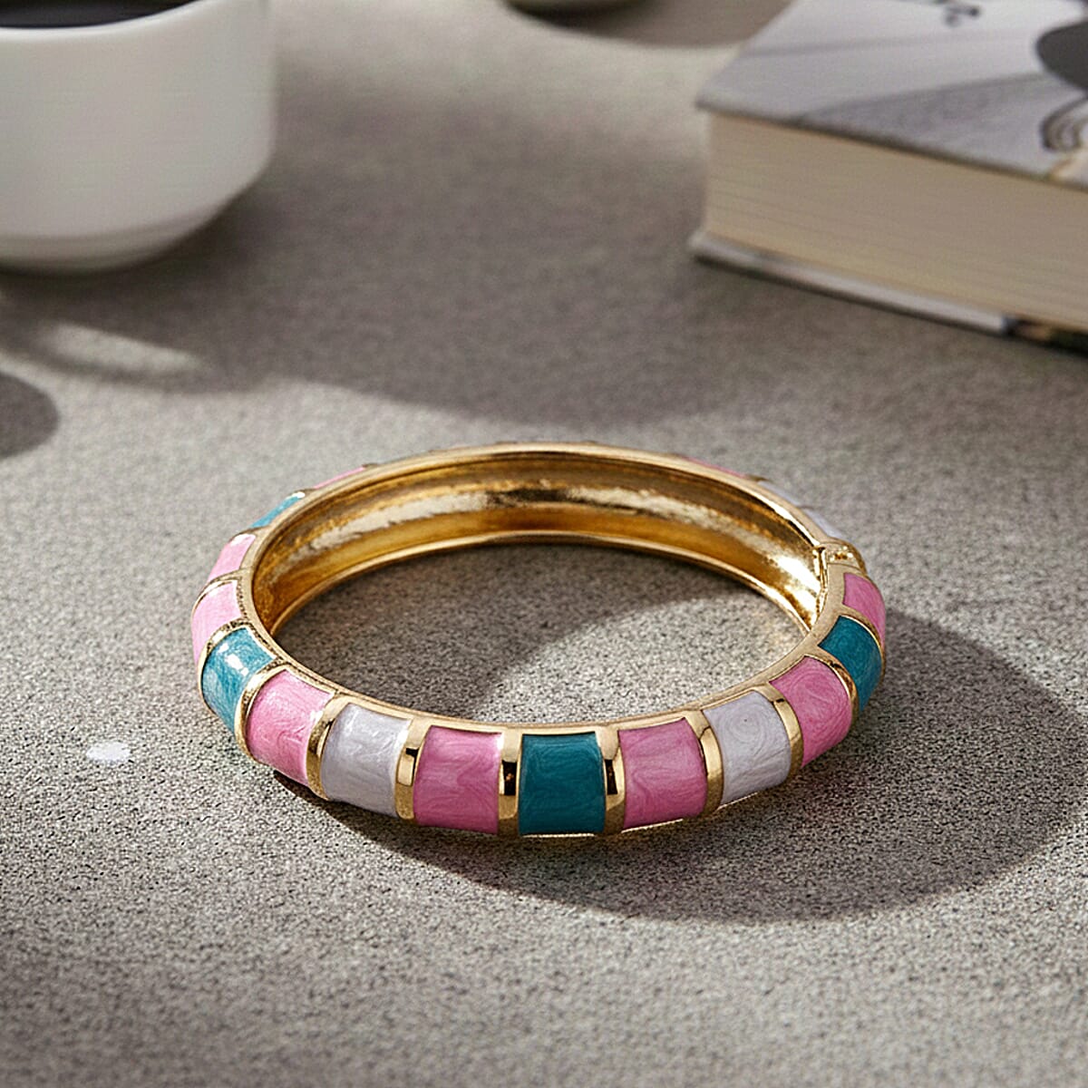 Multi Color Enameled Bangle Bracelet in Goldtone (7.25 In) image number 1