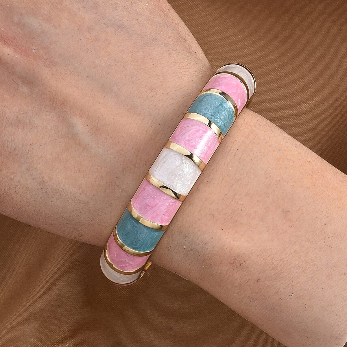 Multi Color Enameled Bangle Bracelet in Goldtone (7.25 In) image number 2