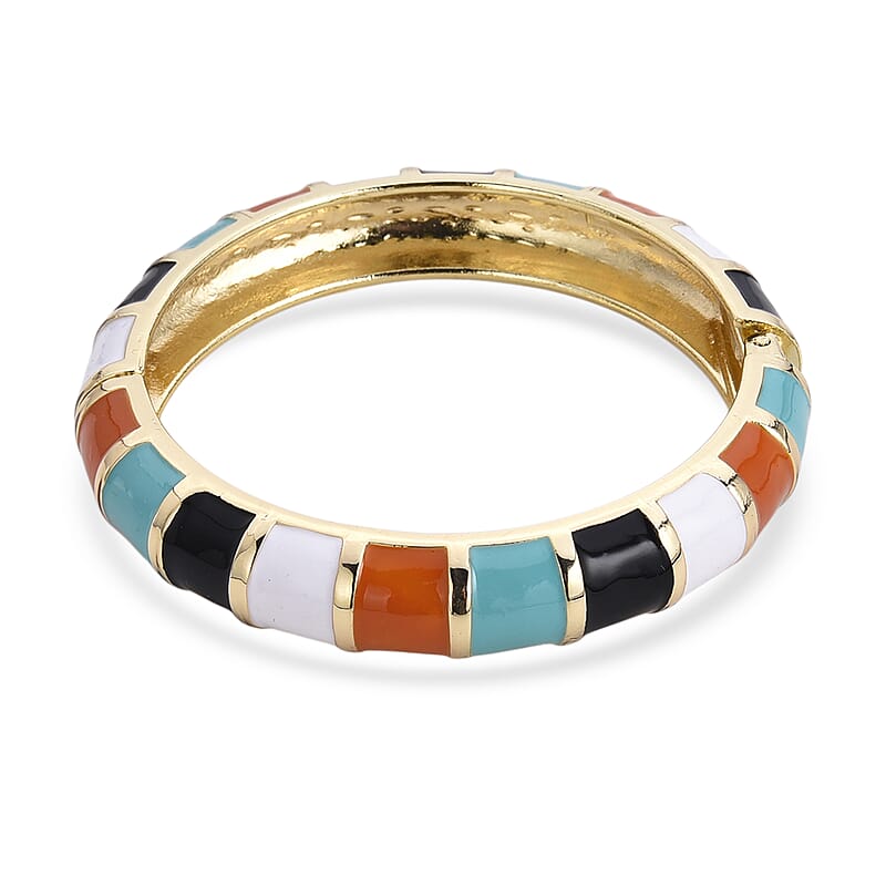 Multi Color Enameled Bangle Bracelet in Goldtone