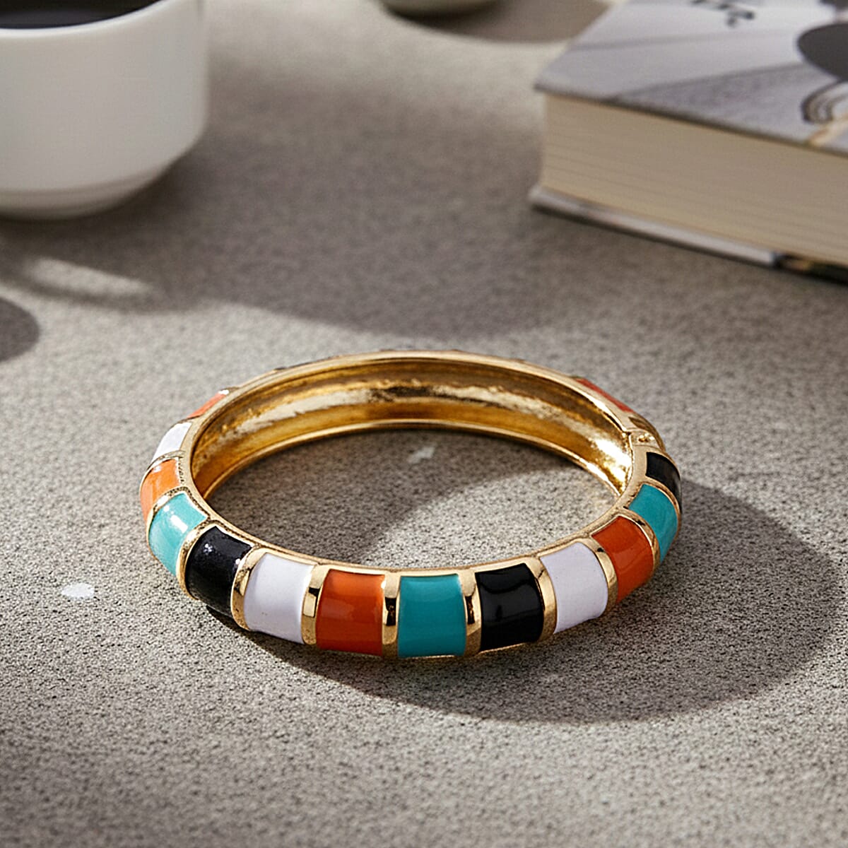 Multi Color Enameled Bangle Bracelet in Goldtone (7.25 In) image number 1