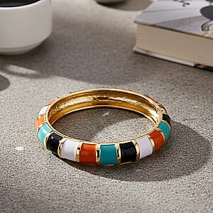 Multi Color Enameled Bangle Bracelet in Goldtone (7.25 In)
