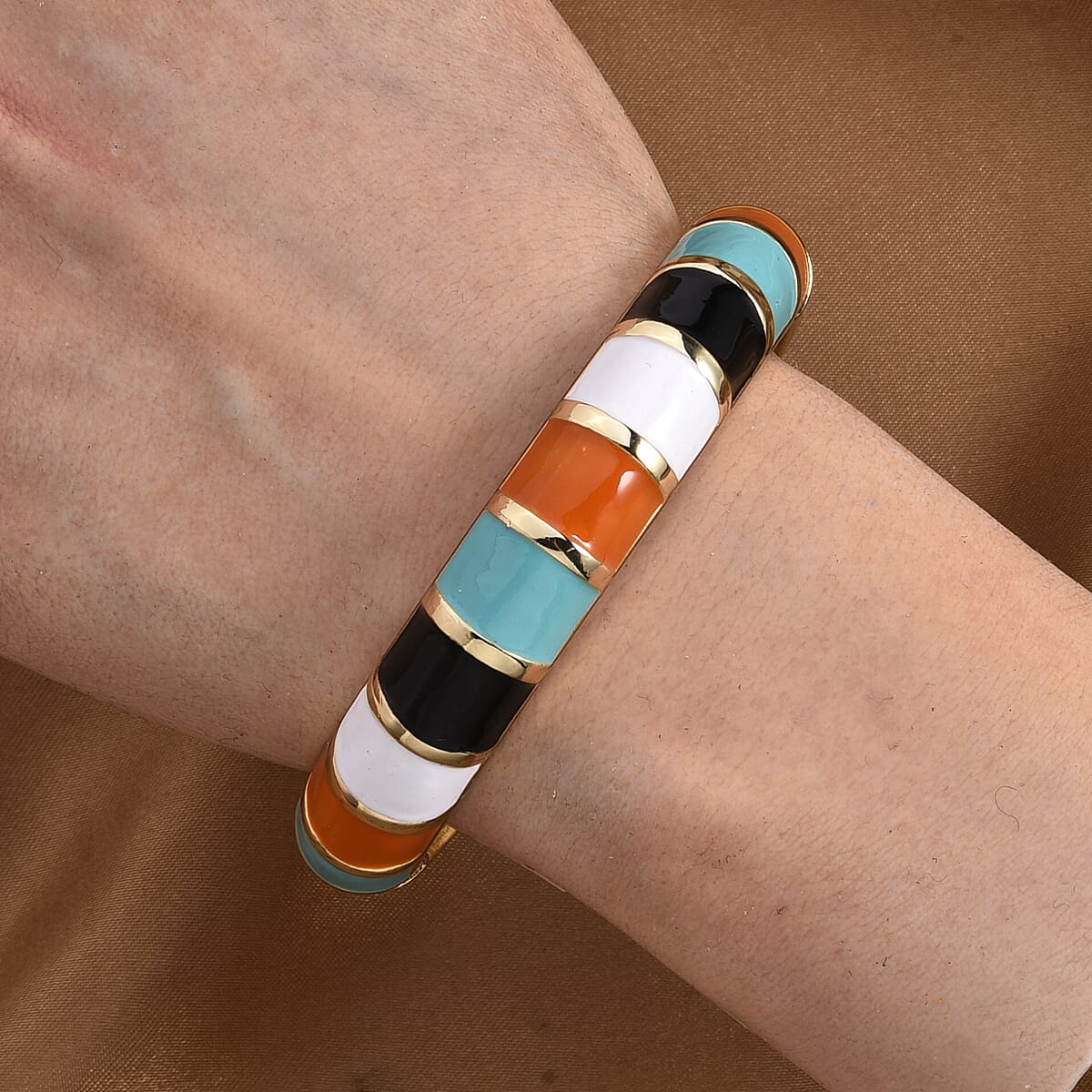 Multi Color Enameled Bangle Bracelet in Goldtone (7.25 In) image number 2