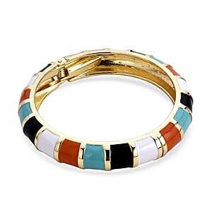 Multi Color Enameled Bangle Bracelet in Goldtone (7.25 In)