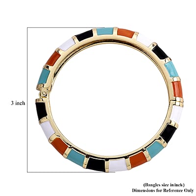 Multi Color Enameled Bangle Bracelet in Goldtone