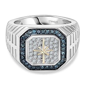 D'Joy White Diamond and Blue Diamond 0.48 ctw Ring in Sterling Silver (Size 6.5)
