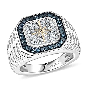 D'Joy White Diamond and Blue Diamond 0.48 ctw Ring in Sterling Silver (Size 6.5)
