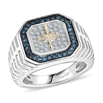 D'Joy White Diamond and Blue Diamond 0.48 ctw Ring in Sterling Silver (Size 6.5)