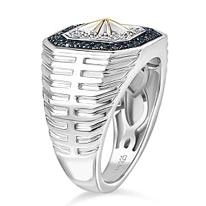 D'Joy White Diamond and Blue Diamond 0.48 ctw Ring in Sterling Silver (Size 6.5)