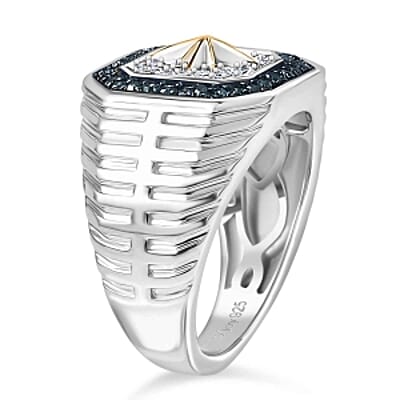 D'Joy White Diamond and Blue Diamond 0.48 ctw Ring in Sterling Silver (Size 6.5)