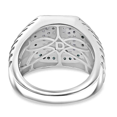 D'Joy White Diamond and Blue Diamond 0.48 ctw Ring in Sterling Silver (Size 6.5)