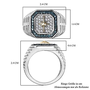 D'Joy White Diamond and Blue Diamond 0.48 ctw Ring in Sterling Silver (Size 6.5)
