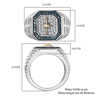 D'Joy White Diamond and Blue Diamond 0.48 ctw Ring in Sterling Silver (Size 6.5)
