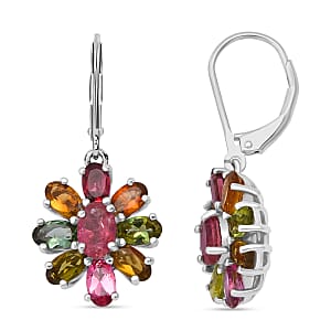 D'Joy Multi-Tourmaline 4.40 ctw Earrings in Rhodium Over Sterling Silver