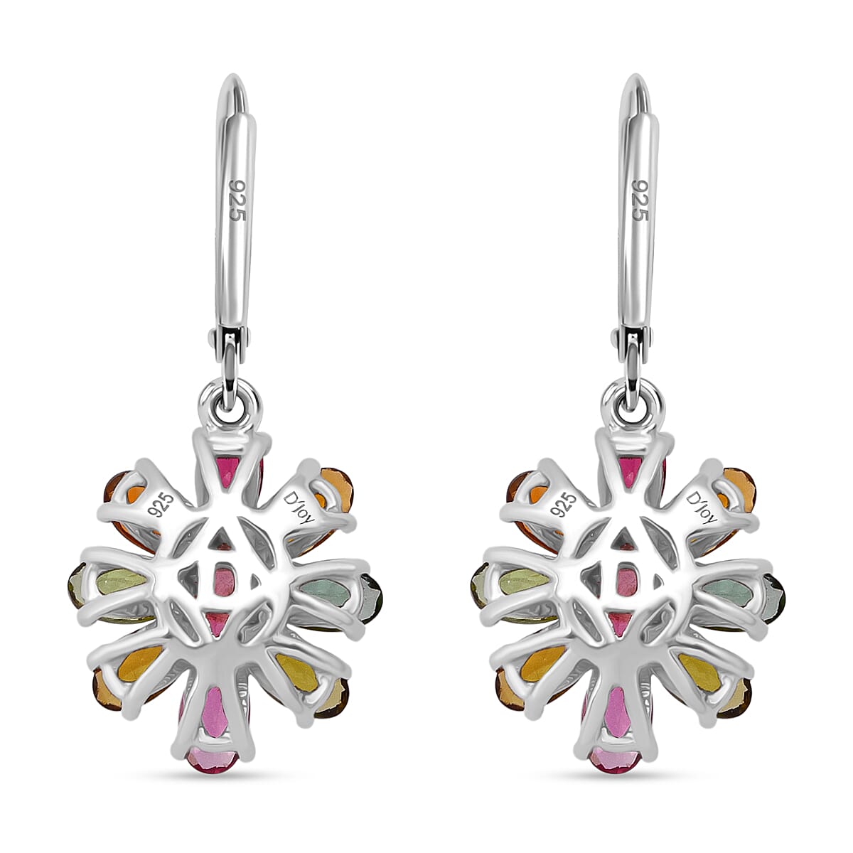 Doorbuster D'Joy Multi-Tourmaline 4.40 ctw Earrings in Rhodium Over Sterling Silver image number 3