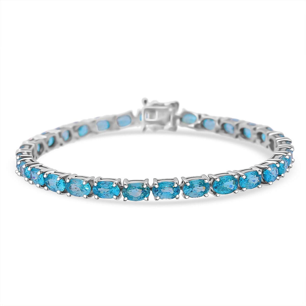 Doorbuster D'Joy Cambodian Blue Zircon 19.40 ctw Ocean Royale Bracelet in Rhodium Over Sterling Silver (6.50 In) image number 0