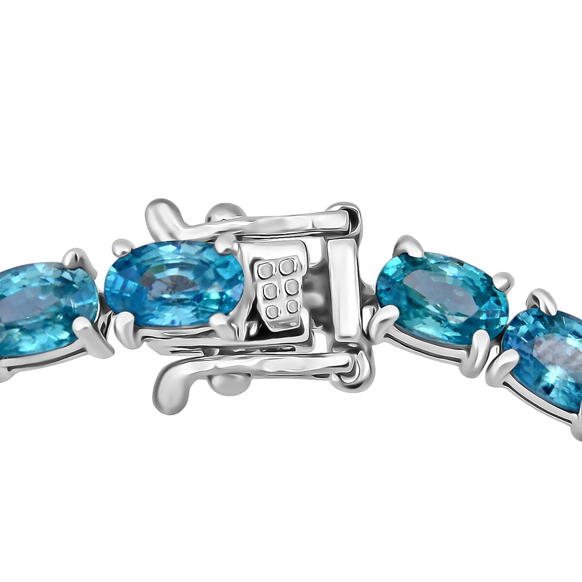 Doorbuster D'Joy Cambodian Blue Zircon 19.40 ctw Ocean Royale Bracelet in Rhodium Over Sterling Silver (6.50 In) image number 3