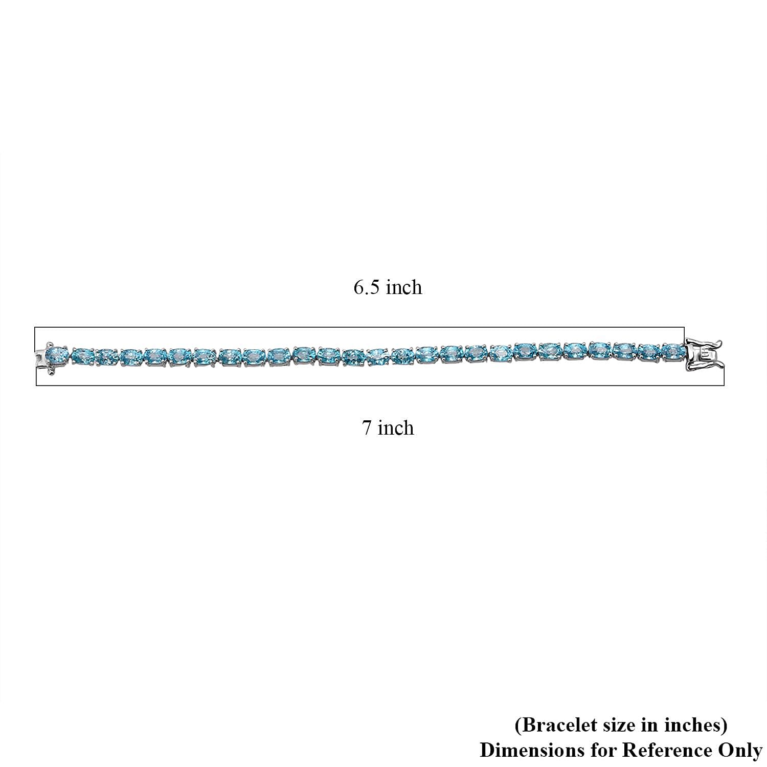 D'Joy Cambodian Blue Zircon 19.40 ctw Ocean Royale Bracelet in Rhodium Over Sterling Silver (6.50 In)