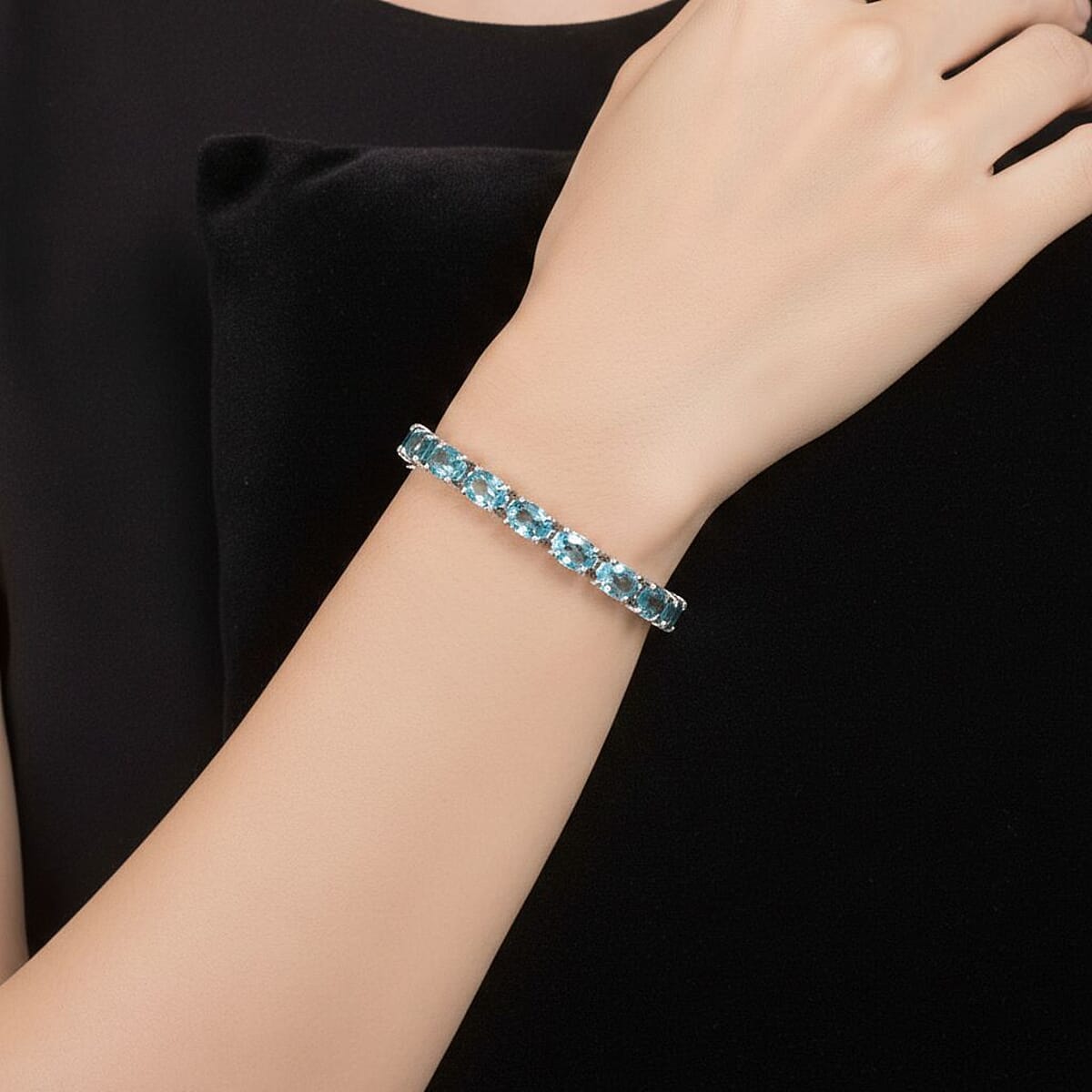 Doorbuster D'Joy Cambodian Blue Zircon 20.85 ctw Ocean Royale Bracelet in Rhodium Over Sterling Silver (7.25 In) image number 2