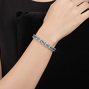  D'Joy Cambodian Blue Zircon 20.85 ctw Ocean Royale Bracelet in Rhodium Over Sterling Silver (7.25 In)