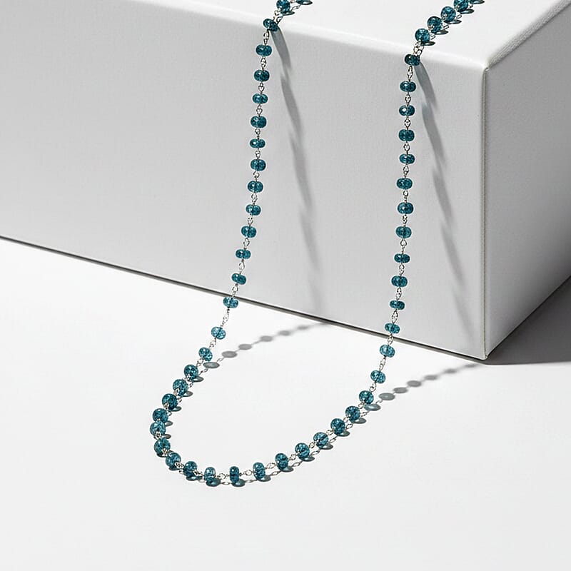  Certified & Appraised Luxoro AAA Lagoon Tourmaline Beaded 32 ctw Necklace 20 Inches in 10K White Gold 