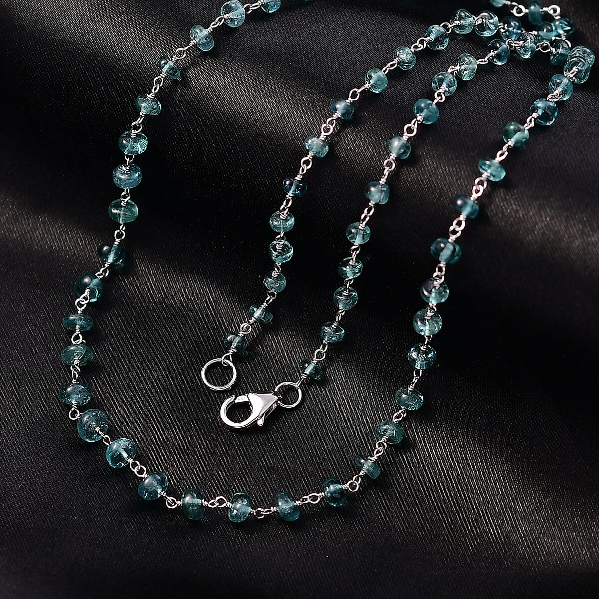 Doorbuster Certified & Appraised Luxoro AAA Lagoon Tourmaline Beaded 32 ctw Necklace 20 Inches in 10K White Gold  image number 1