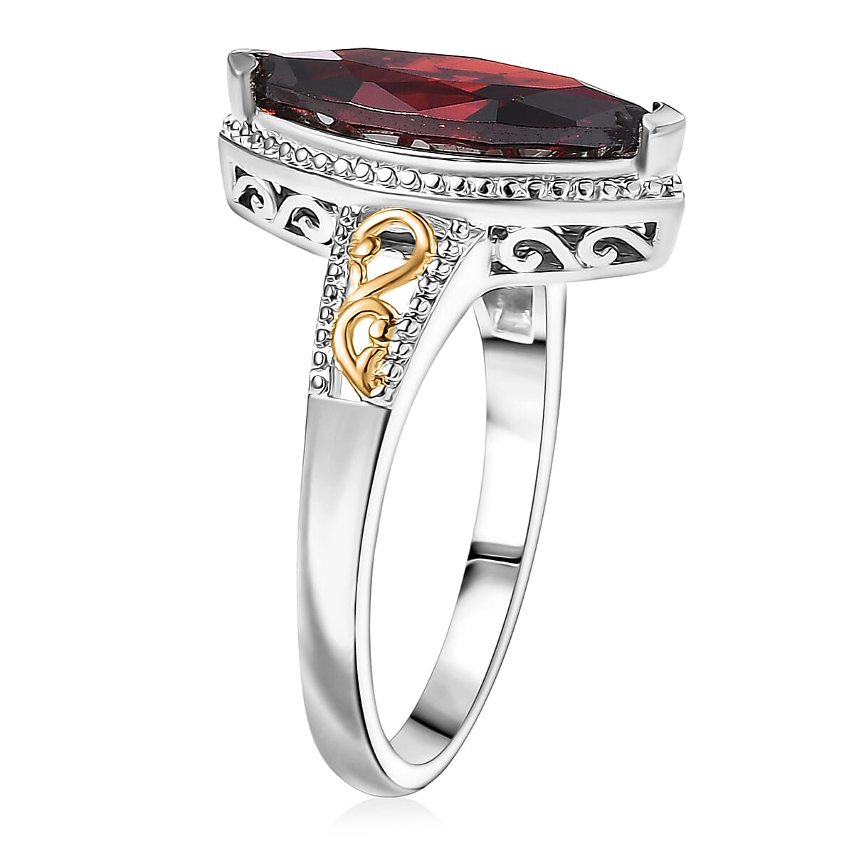EverTrue Simulated Garnet Color Diamond Ring in 18K YG Plated and Platinum Bond (Size 10.0) image number 3