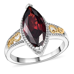 EverTrue Simulated Garnet Color Diamond Ring in 18K YG Plated and Platinum Bond (Size 5.0)