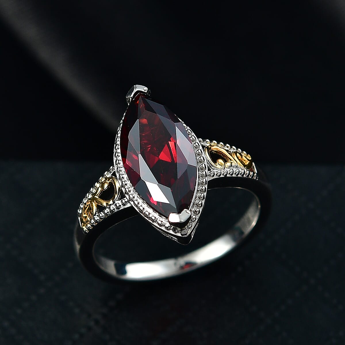 EverTrue Simulated Garnet Color Diamond Ring in 18K YG Plated and Platinum Bond (Size 5.0) image number 1