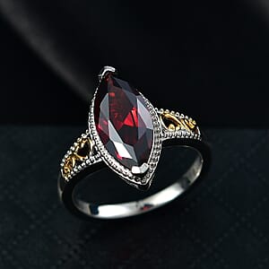 EverTrue Simulated Garnet Color Diamond Ring in 18K YG Plated and Platinum Bond (Size 5.0)
