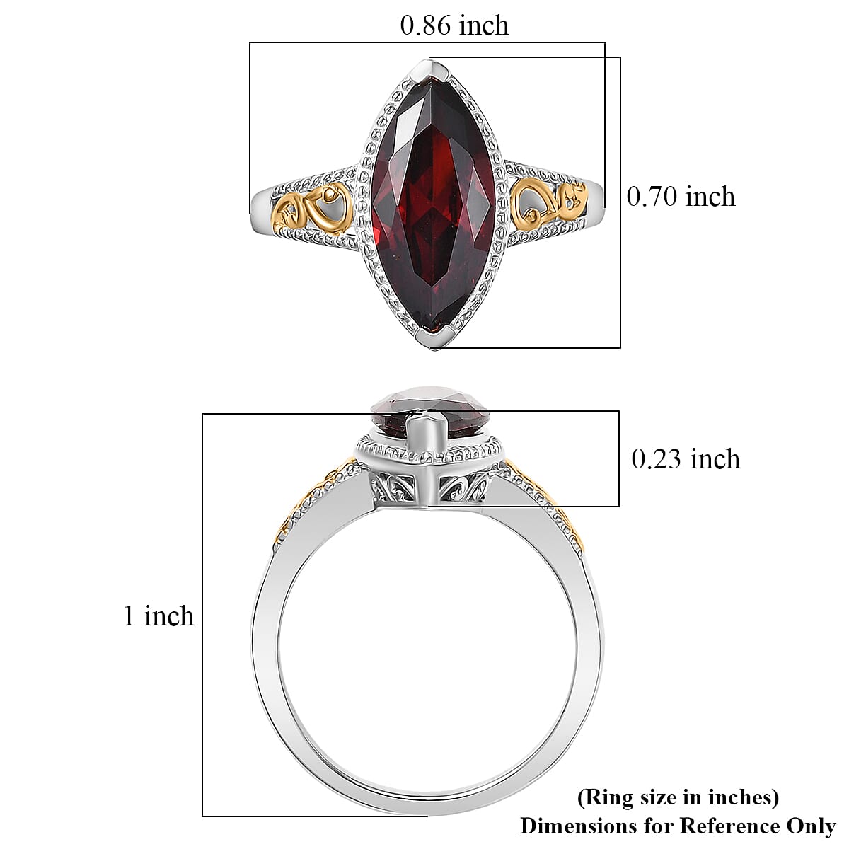 EverTrue Simulated Garnet Color Diamond Ring in 18K YG Plated and Platinum Bond (Size 5.0) image number 5