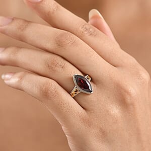 EverTrue Simulated Garnet Color Diamond Ring in 18K YG Plated and Platinum Bond (Size 6.0)