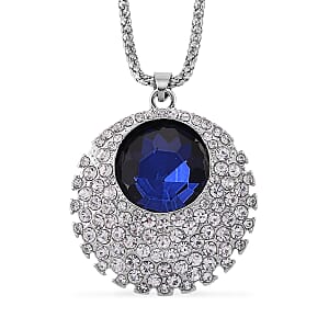 Simulated Blue Sapphire and Austrian Crystal Celestial Pendant Necklace in Silvertone 24-26 Inches