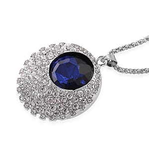 Simulated Blue Sapphire and Austrian Crystal Celestial Pendant Necklace in Silvertone 24-26 Inches