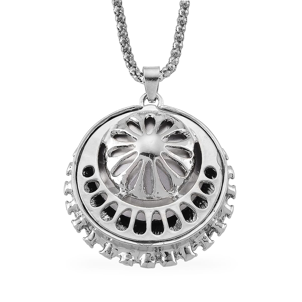 Simulated Blue Sapphire and Austrian Crystal Celestial Pendant Necklace in Silvertone 24-26 Inches