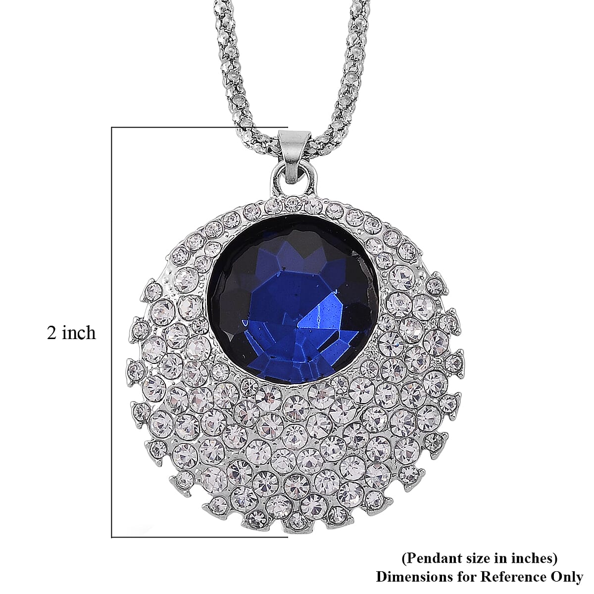 Simulated Blue Sapphire and Austrian Crystal Celestial Pendant Necklace in Silvertone 24-26 Inches