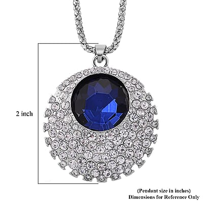 Simulated Blue Sapphire and Austrian Crystal Celestial Pendant Necklace in Silvertone 24-26 Inches
