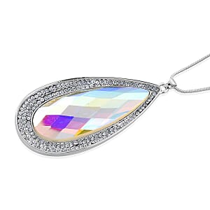 Simulated Mystic Quartz and Austrian Crystal Elongated Pendant Necklace in Silvertone 24-26 Inches