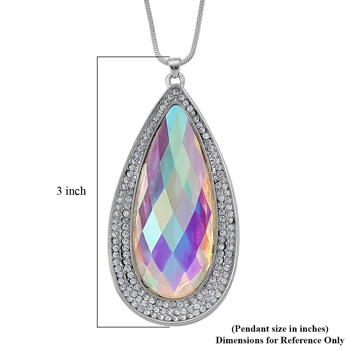 Simulated Mystic Quartz and Austrian Crystal Elongated Pendant Necklace in Silvertone 24-26 Inches image number 6