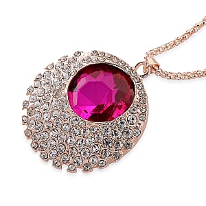Simulated Fuchsia Sapphire and Austrian Crystal Celestial Pendant Necklace in Rosetone 24-26 Inches