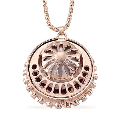 Simulated Fuchsia Sapphire and Austrian Crystal Celestial Pendant Necklace in Rosetone 24-26 Inches