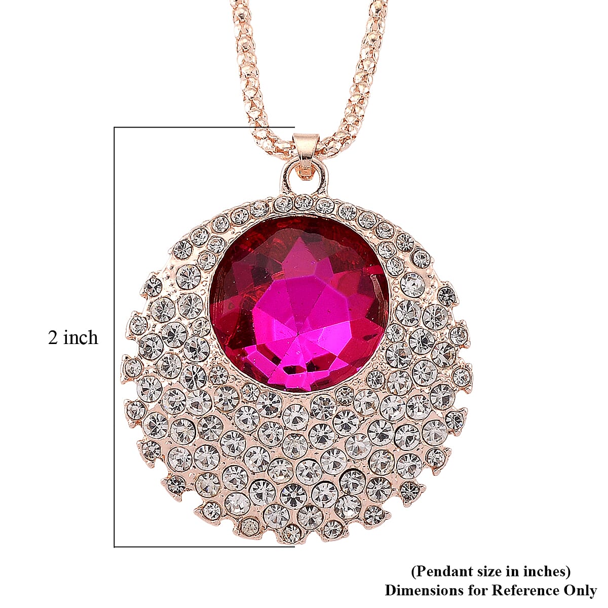 Simulated Fuchsia Sapphire and Austrian Crystal Celestial Pendant Necklace in Rosetone 24-26 Inches