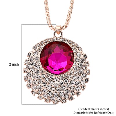 Simulated Fuchsia Sapphire and Austrian Crystal Celestial Pendant Necklace in Rosetone 24-26 Inches